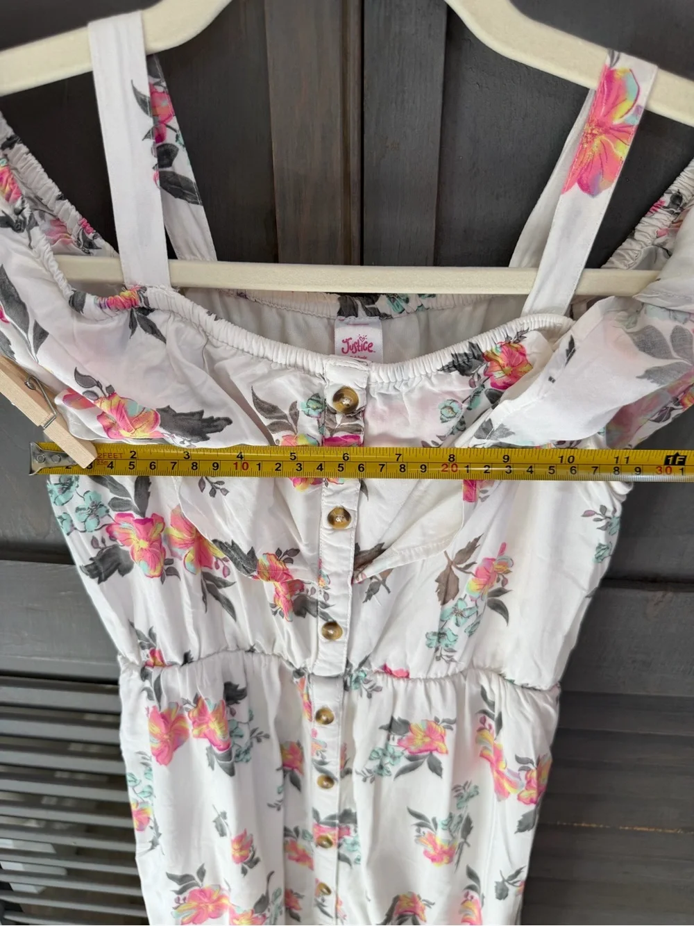 Justice White Floral Off-Shoulder Dress with Pink Flowers | Size 7/8